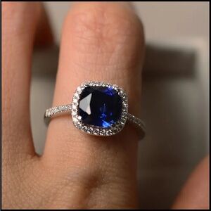 Silver and Sapphire Diamond Rhinestone Ring